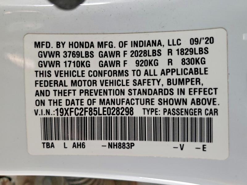 Продаж на аукціоні авто 2020 Honda Civic, vin: 19XFC2F85LE028298, номер лоту: 60681876
