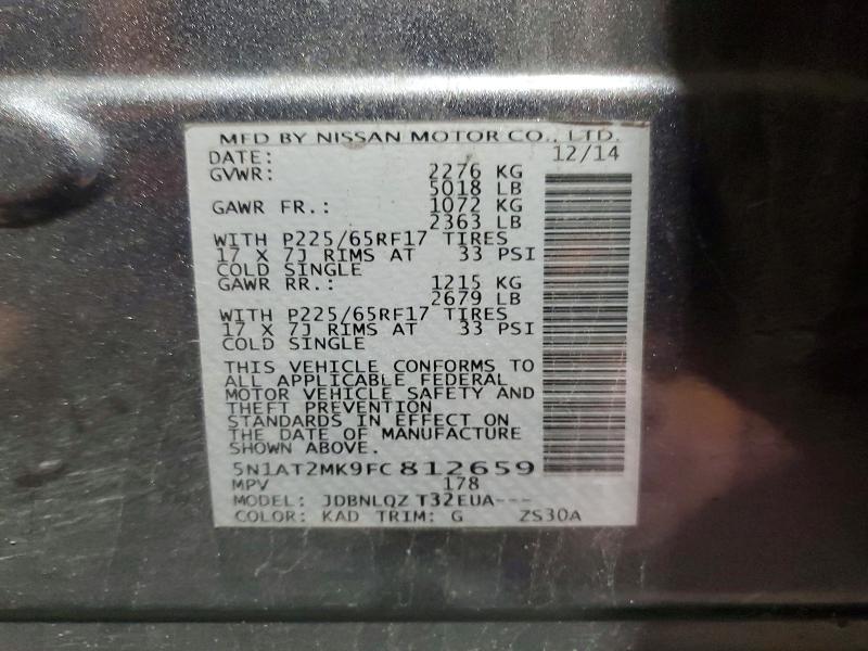 Продаж на аукціоні авто 2015 Nissan Rogue, vin: 5N1AT2MK9FC812659, номер лоту: 60275716