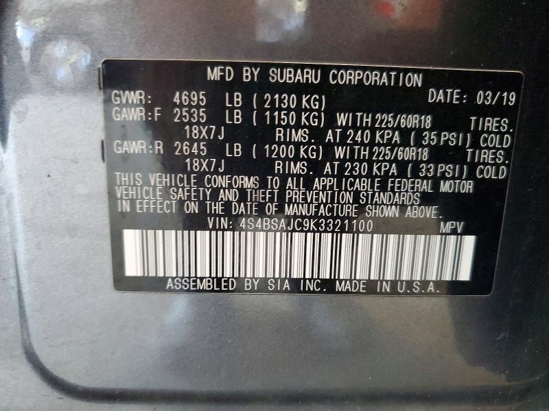 Продаж на аукціоні авто 2019 Subaru Outback, vin: 4S4BSAJC9K3321100, номер лоту: 60270116