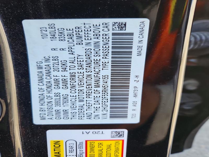 59808386 :رقم المزاد ، 2HGFE2F55RH514155 vin ، 2024 Honda Civic مزاد بيع