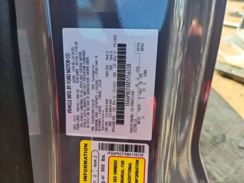 60870416 :رقم المزاد ، 1FA6P8CFXM5156338 vin ، 2021 Ford Mustang مزاد بيع