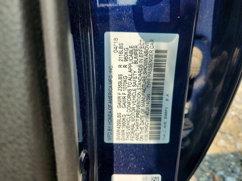 Aukcja sprzedaży 2018 Honda Accord, vin: 1HGCV1F47JA147590, numer aukcji: 61247326