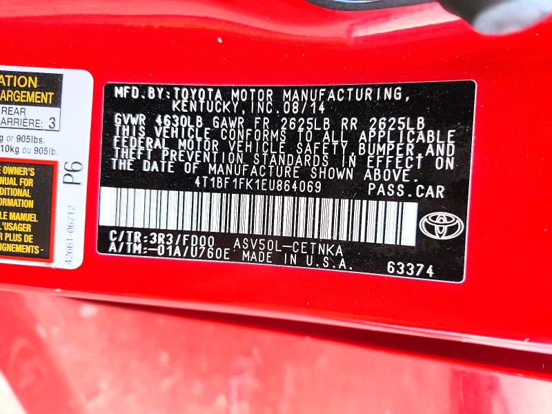 60249936 :رقم المزاد ، 4T1BF1FK1EU864069 vin ، 2014 Toyota Camry مزاد بيع