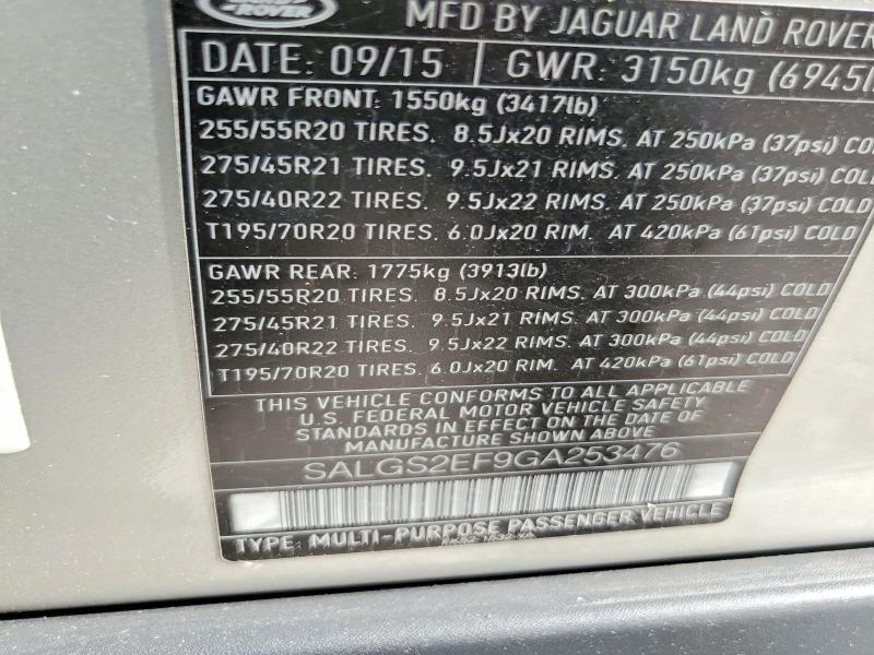 Продажа на аукционе авто 2016 Land Rover Range Rover, vin: SALGS2EF9GA253476, номер лота: 61424536
