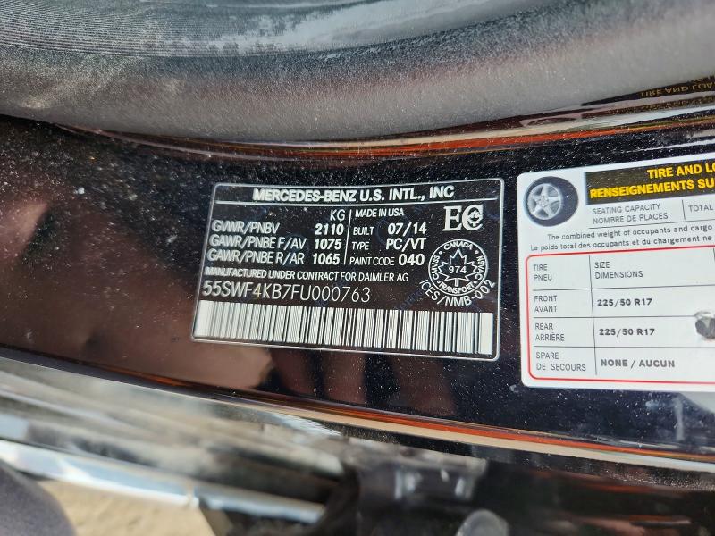60737986 :رقم المزاد ، 55SWF4KB7FU000763 vin ، 2015 Mercedes-benz C مزاد بيع