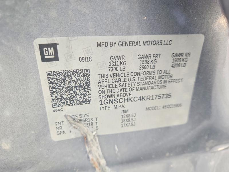 Продаж на аукціоні авто 2019 Chevrolet Suburban, vin: 1GNSCHKC4KR175735, номер лоту: 59790966
