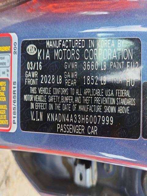 59609086 :رقم المزاد ، KNADN4A33H6007999 vin ، 2017 Kia Rio مزاد بيع