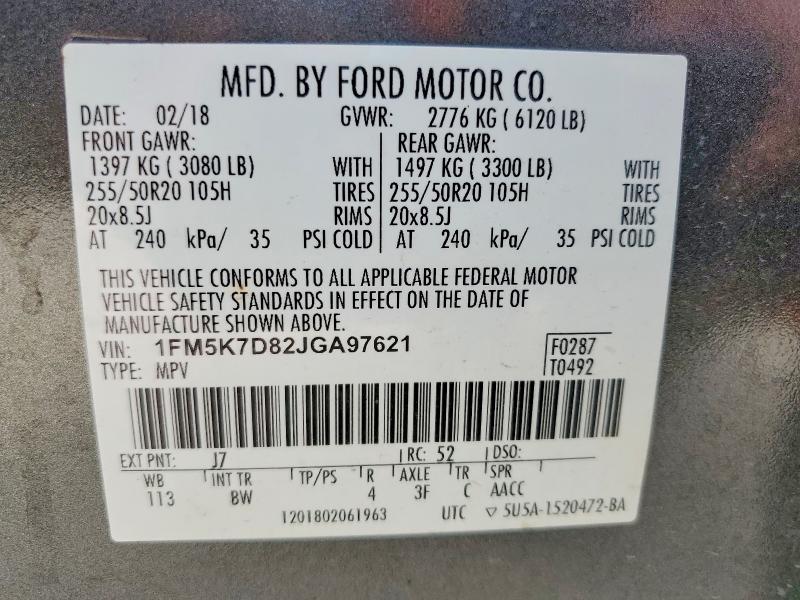 62957736 :رقم المزاد ، 1FM5K7D82JGA97621 vin ، 2018 Ford Explorer مزاد بيع