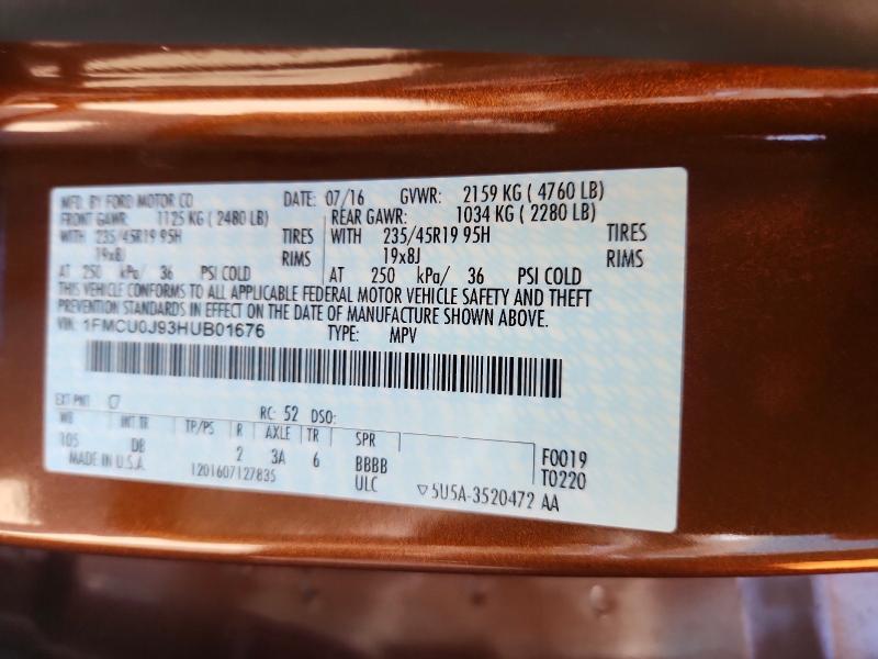 Продаж на аукціоні авто 2017 Ford Escape, vin: 1FMCU0J93HUB01676, номер лоту: 62061586