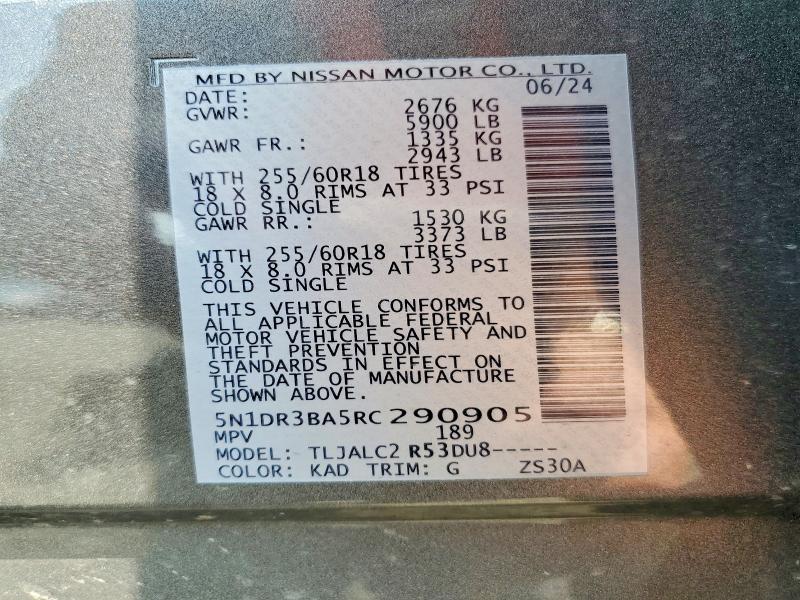 Продаж на аукціоні авто 2024 Nissan Pathfinder, vin: 5N1DR3BA5RC290905, номер лоту: 60481826