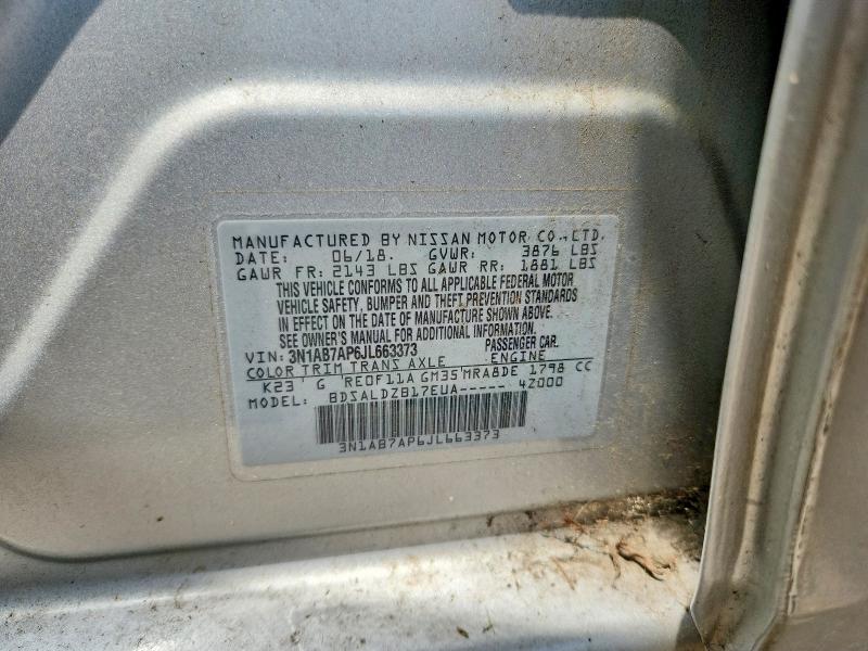 62637576 :رقم المزاد ، 3N1AB7AP6JL663373 vin ، 2018 Nissan Sentra مزاد بيع