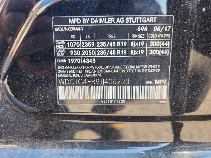 2018 Mercedes-benz Gla მანქანა იყიდება აუქციონზე, vin: WDCTG4EB9JJ406293, აუქციონის ნომერი: 59624896
