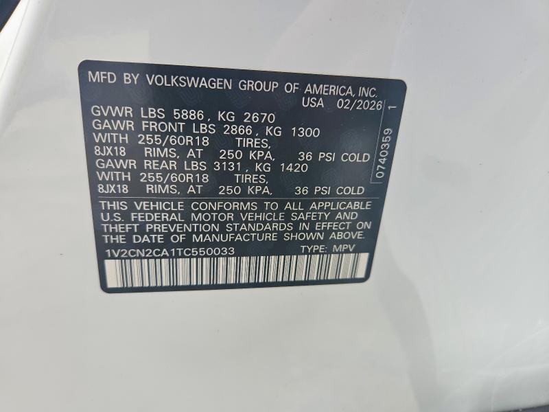 Aukcja sprzedaży 2026 Volkswagen Atlas, vin: 1V2CN2CA1TC550033, numer aukcji: 61587046