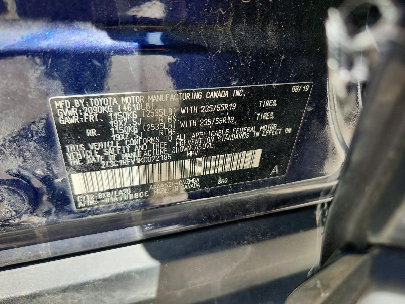2019 Toyota Rav4 მანქანა იყიდება აუქციონზე, vin: 2T3C1RFV1KC022185, აუქციონის ნომერი: 59830696