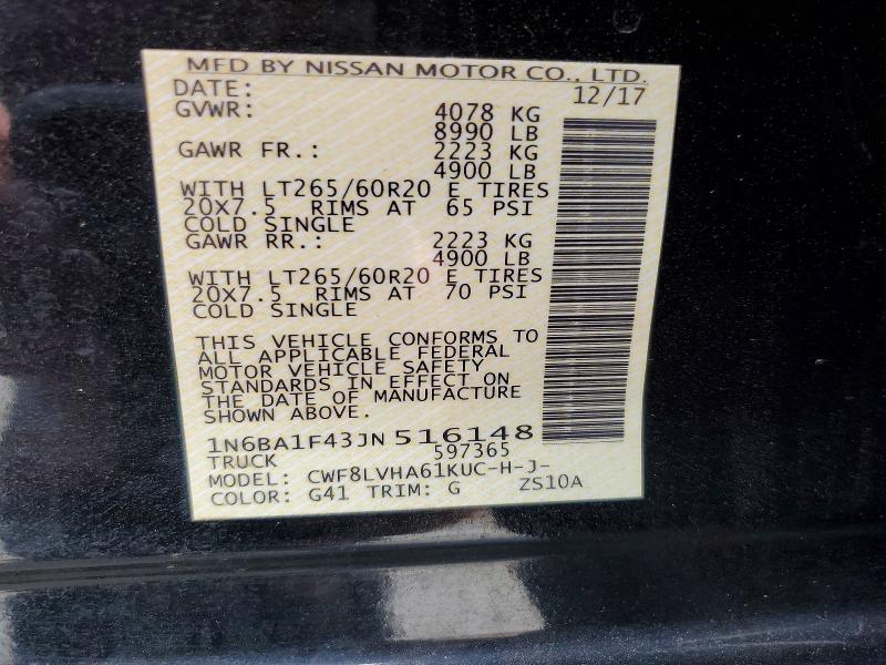 2018 Nissan Titan Xd მანქანა იყიდება აუქციონზე, vin: 1N6BA1F43JN516148, აუქციონის ნომერი: 61006096