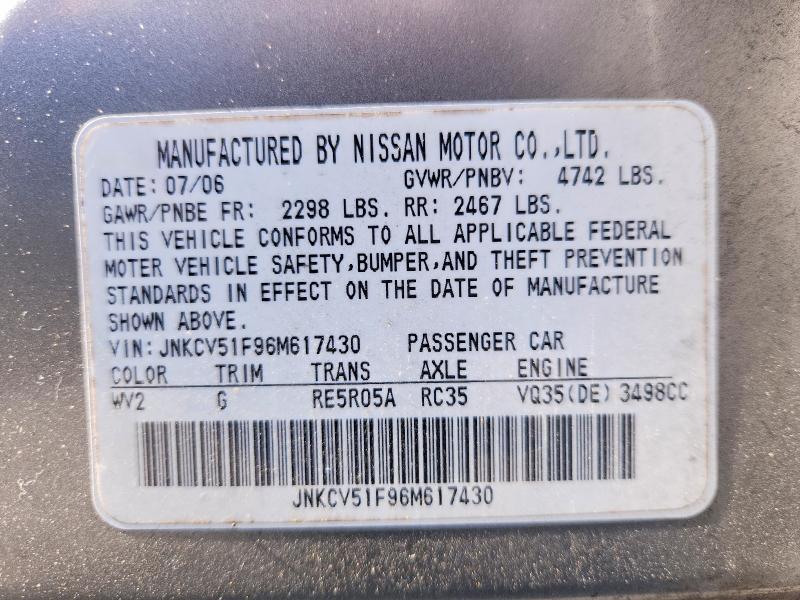 Aukcja sprzedaży 2006 Infiniti G35, vin: JNKCV51F96M617430, numer aukcji: 63257576