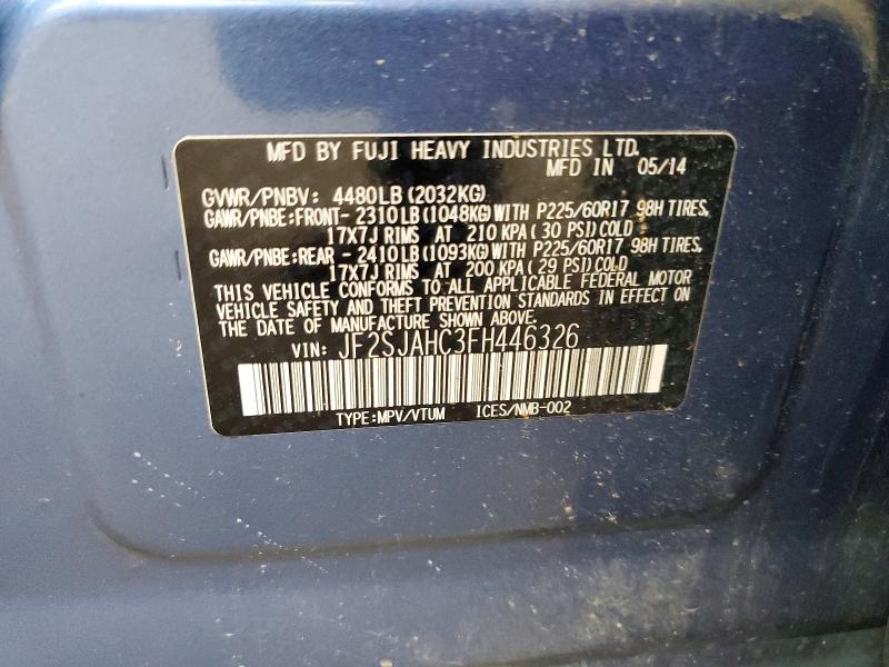 2015 Subaru Forester მანქანა იყიდება აუქციონზე, vin: JF2SJAHC3FH446326, აუქციონის ნომერი: 85458295