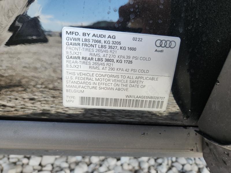 60077326 :رقم المزاد ، WA1LAAGE5NB028707 vin ، 2022 Audi E-tron مزاد بيع