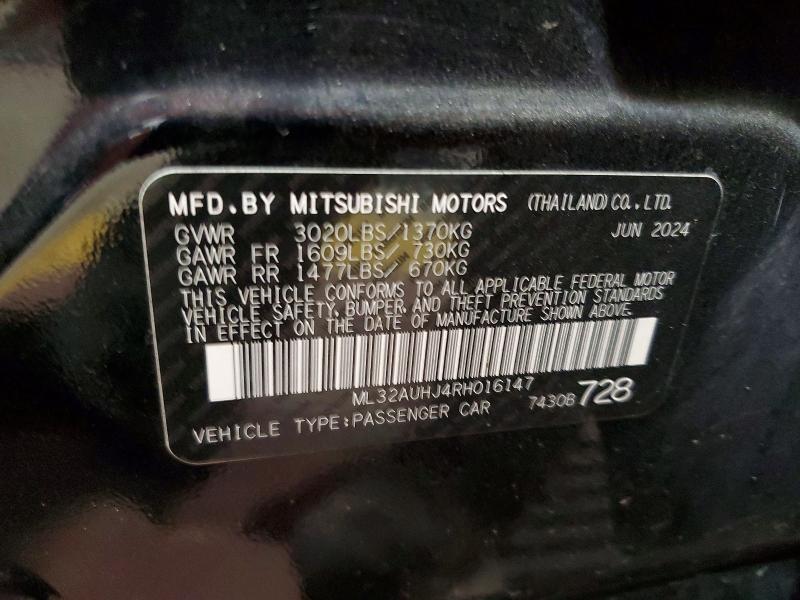 2024 Mitsubishi Mirage მანქანა იყიდება აუქციონზე, vin: ML32AUHJ4RH016147, აუქციონის ნომერი: 61069466