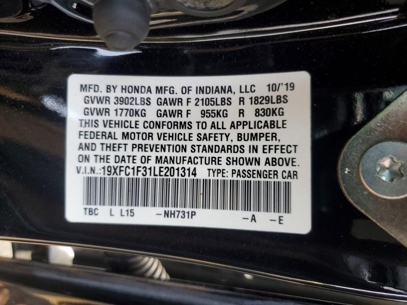 61285746 :رقم المزاد ، 19XFC1F31LE201314 vin ، 2020 Honda Civic مزاد بيع