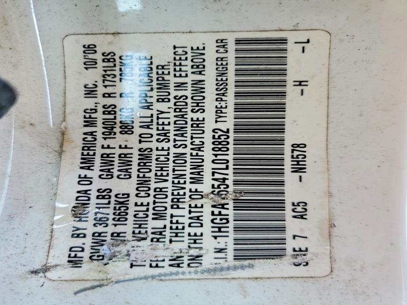 63181376 :رقم المزاد ، 1HGFA16547L018852 vin ، 2007 Honda Civic مزاد بيع