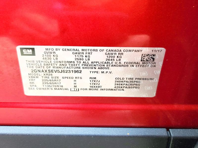 60314226 :رقم المزاد ، 2GNAXSEV5J6231962 vin ، 2018 Chevrolet Equinox مزاد بيع