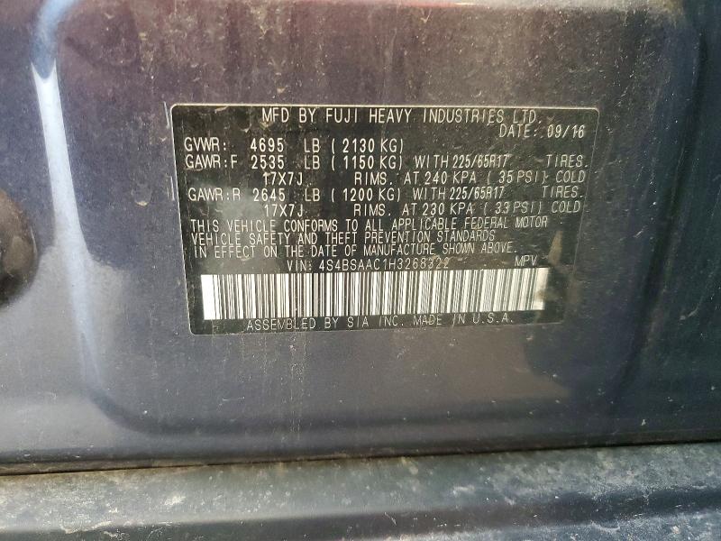59705876 :رقم المزاد ، 4S4BSAAC1H3268322 vin ، 2017 Subaru Outback مزاد بيع