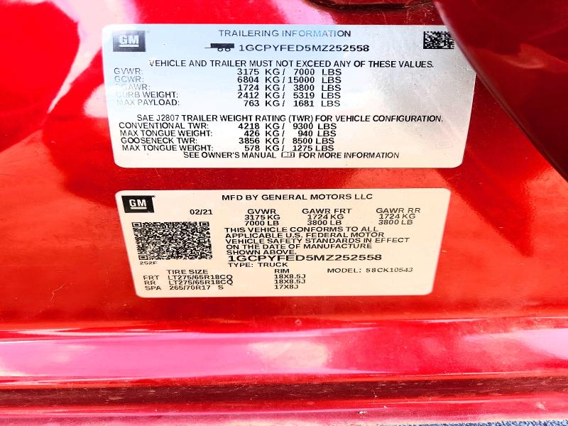 Продажа на аукционе авто 2021 Chevrolet Silverado, vin: 1GCPYFED5MZ252558, номер лота: 58985396