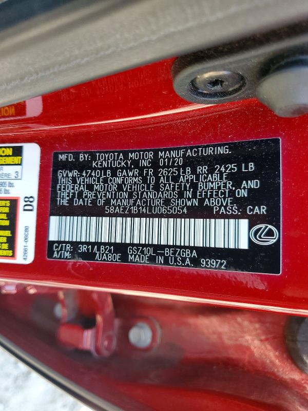 62450056 :رقم المزاد ، 58AEZ1B14LU065054 vin ، 2020 Lexus Es مزاد بيع