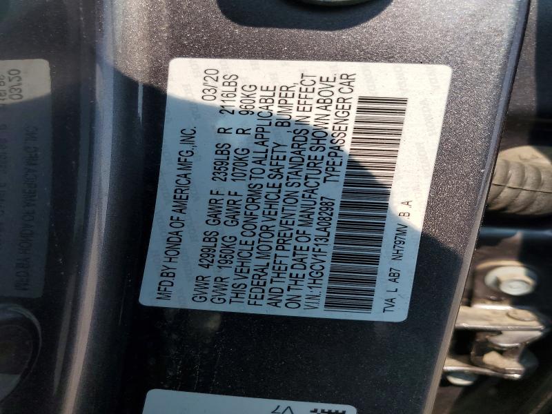 Продажа на аукционе авто 2020 Honda Accord, vin: 1HGCV1F13LA082987, номер лота: 57905596