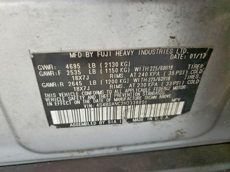 Продаж на аукціоні авто 2017 Subaru Outback, vin: 4S4BSANC2H3338808, номер лоту: 60950086