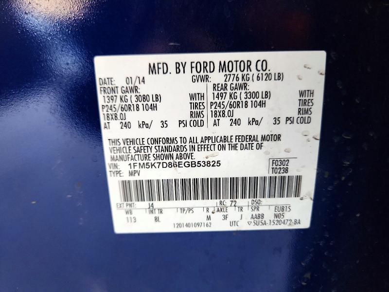 59899306 :رقم المزاد ، 1FM5K7D86EGB53825 vin ، 2014 Ford Explorer مزاد بيع
