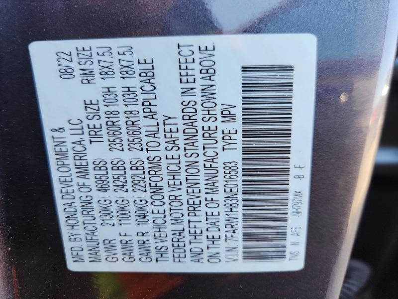 60381966 :رقم المزاد ، 7FARW1H83NE016583 vin ، 2022 Honda Cr-v مزاد بيع