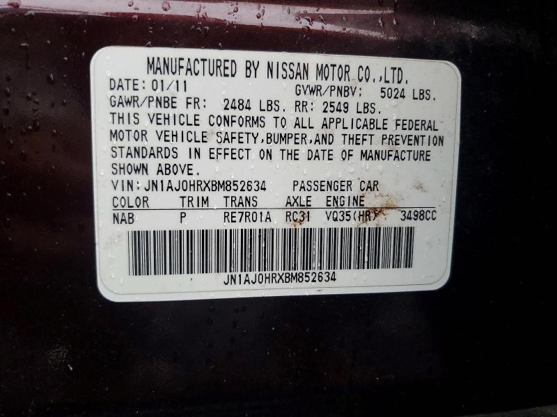 Продаж на аукціоні авто 2011 Infiniti Ex35, vin: JN1AJ0HRXBM852634, номер лоту: 59280386