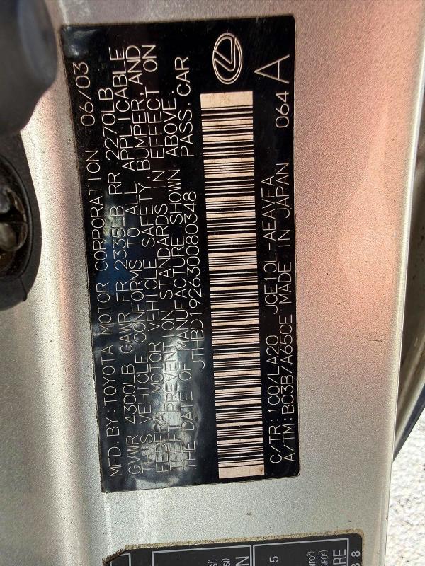 Aukcja sprzedaży 2003 Lexus Is, vin: JTHBD192630080348, numer aukcji: 63402106