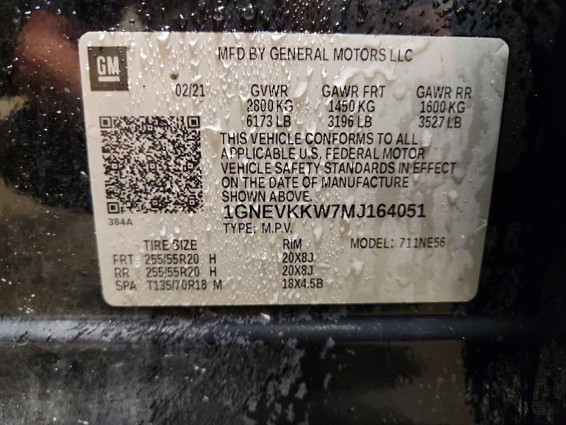 61759206 :رقم المزاد ، 1GNEVKKW7MJ164051 vin ، 2021 Chevrolet Traverse مزاد بيع