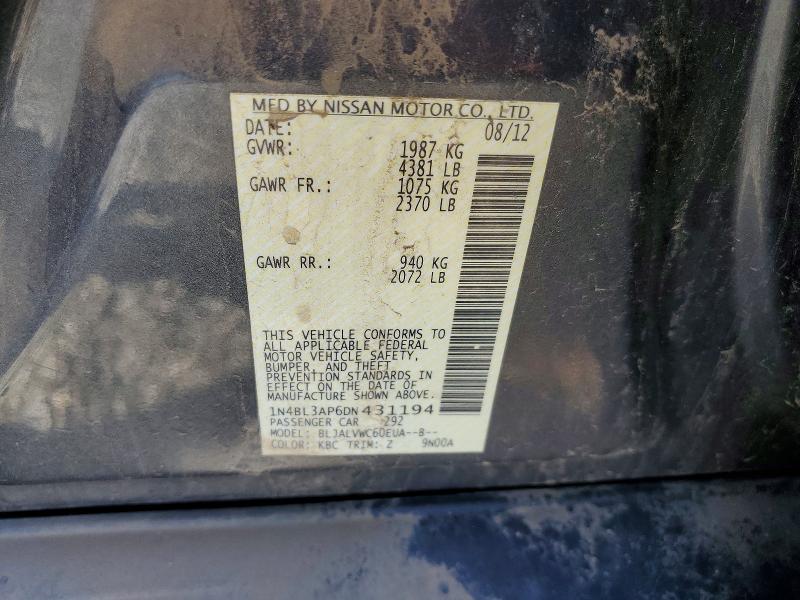 Продажа на аукционе авто 2013 Nissan Altima, vin: 1N4BL3AP6DN431194, номер лота: 60046476