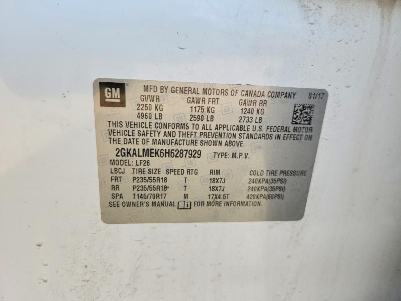 2017 Gmc Terrain მანქანა იყიდება აუქციონზე, vin: 2GKALMEK6H6287929, აუქციონის ნომერი: 59604036