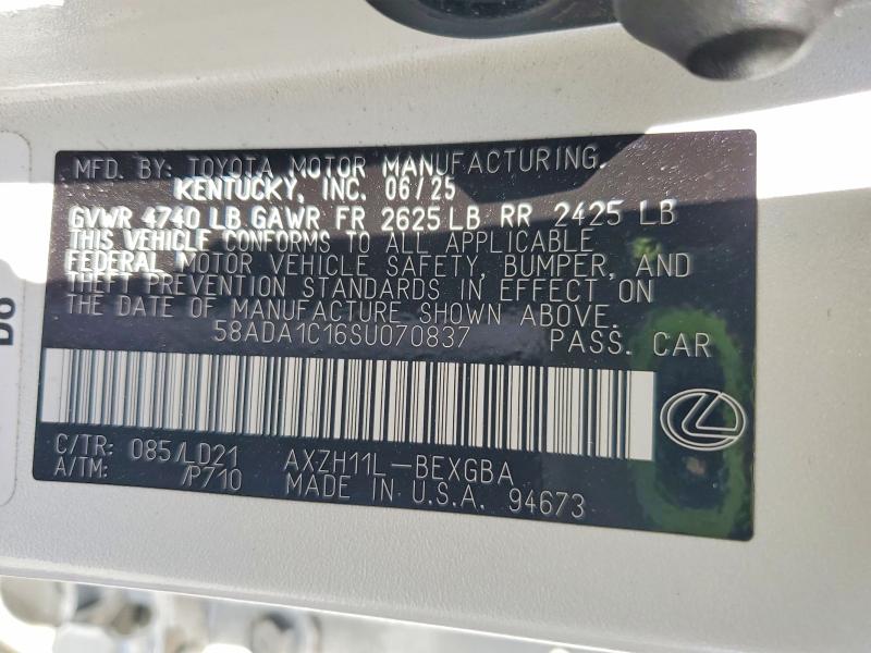 2025 Lexus Es 300h მანქანა იყიდება აუქციონზე, vin: 58ADA1C16SU070837, აუქციონის ნომერი: 62706416