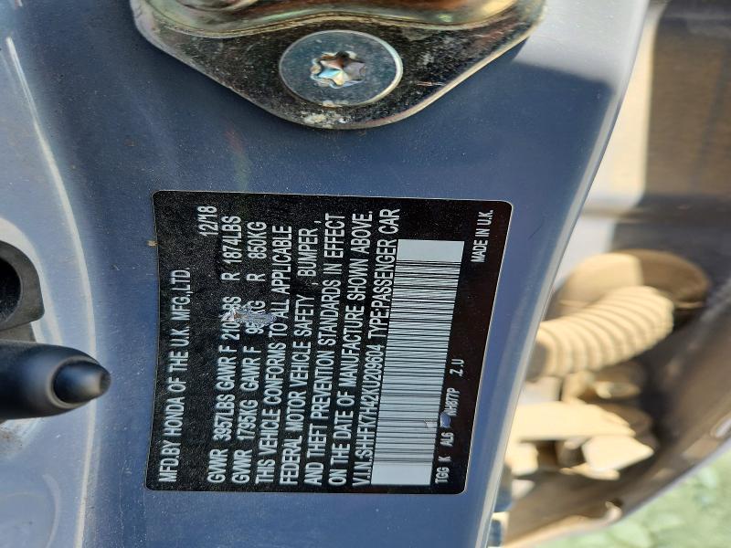 Aukcja sprzedaży 2019 Honda Civic, vin: SHHFK7H42KU209604, numer aukcji: 59221096