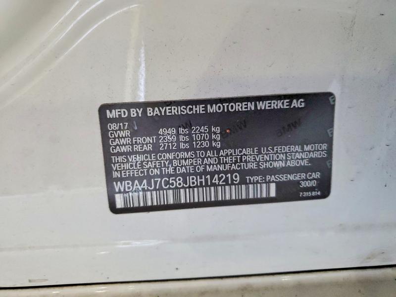 Продажа на аукционе авто 2018 Bmw 440xi, vin: WBA4J7C58JBH14219, номер лота: 61871596