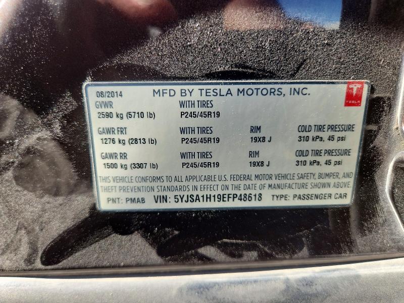 2014 Tesla Model S მანქანა იყიდება აუქციონზე, vin: 5YJSA1H19EFP48618, აუქციონის ნომერი: 60206356