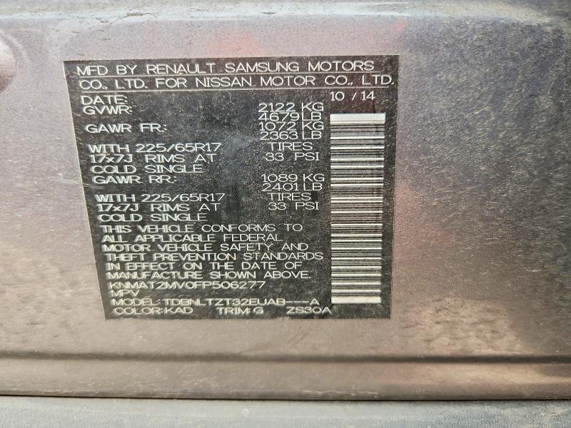 61348906 :رقم المزاد ، KNMAT2MV0FP506277 vin ، 2015 Nissan Rogue مزاد بيع