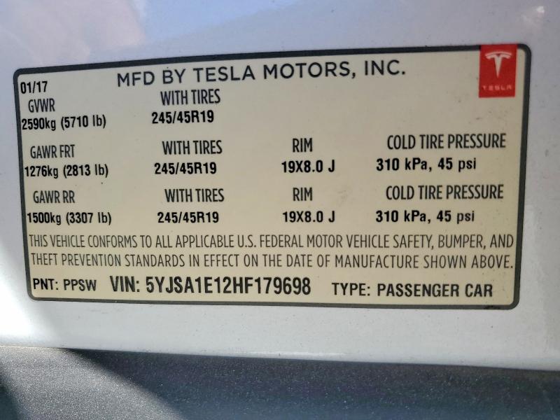 Продажа на аукционе авто 2017 Tesla Model S, vin: 5YJSA1E12HF179698, номер лота: 62839266