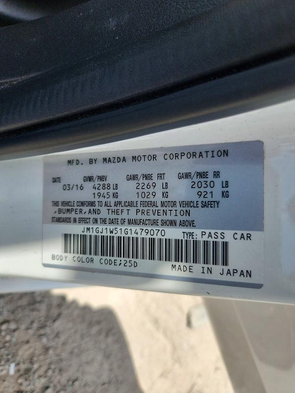 2016 Mazda 6 მანქანა იყიდება აუქციონზე, vin: JM1GJ1W51G1479070, აუქციონის ნომერი: 62052466