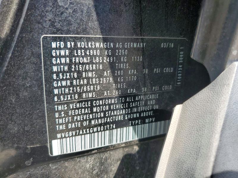 Aukcja sprzedaży 2016 Volkswagen Tiguan, vin: WVGBV7AXXGW601174, numer aukcji: 60630506