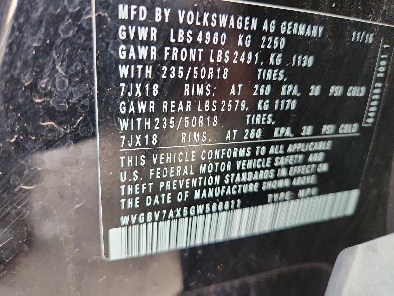 2016 Volkswagen Tiguan მანქანა იყიდება აუქციონზე, vin: WVGBV7AX5GW566611, აუქციონის ნომერი: 61954686