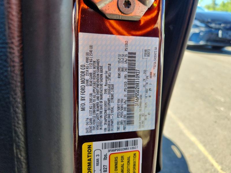 Aukcja sprzedaży 2017 Ford Fusion, vin: 3FA6P0SU2HR110927, numer aukcji: 59987626