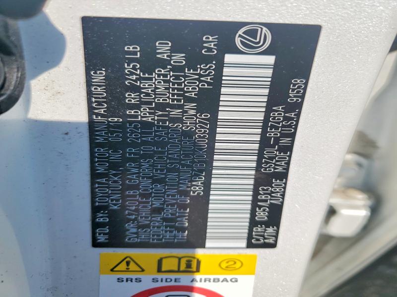 Aukcja sprzedaży 2019 Lexus Es, vin: 58ABZ1B10KU039276, numer aukcji: 62075376