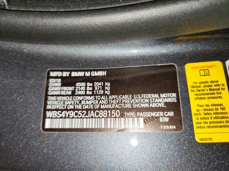 Продажа на аукционе авто 2018 Bmw M4, vin: WBS4Y9C52JAC88150, номер лота: 60291186